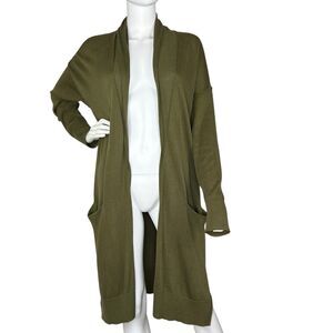 J.Crew Size M classic oversized long open front cardigan Olive Green *Flawed
